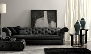 canapé de style chesterfield / en cuir / 3 places / noir