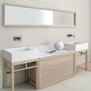 meuble vasque double / à poser / en frêne / contemporain