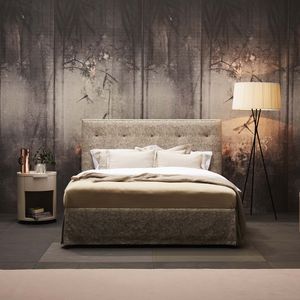 lit double / contemporain / tapissé / avec tête de lit