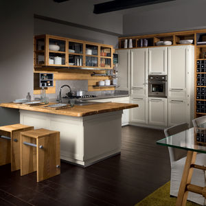 cuisine contemporaine / en plaqué bois / en bois laqué / en L