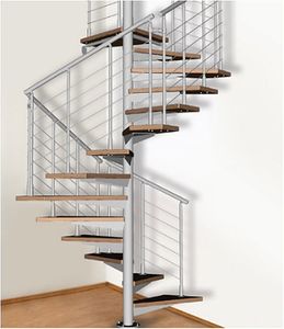 escalier en colimaçon carré / structure en acier inoxydable / marche en bois / sans contremarche