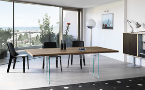 table contemporaine / en bois / en verre / rectangulaire