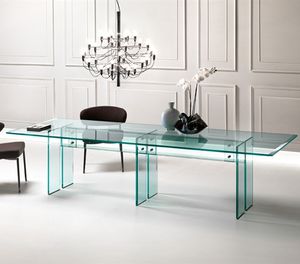 table à manger contemporaine / en verre / en acier inoxydable / rectangulaire