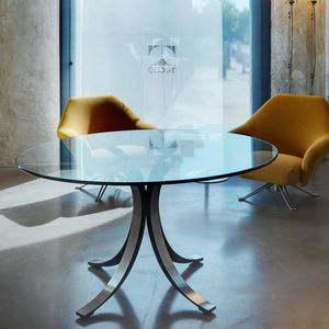 table contemporaine / en verre / en acier inoxydable / ronde