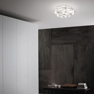 plafonnier contemporain / rond / en verre soufflé / en acier