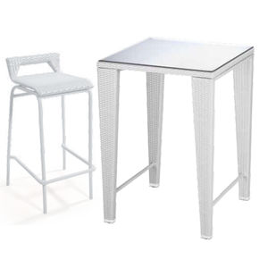 tabouret de bar contemporain / en métal / en résine tressée / de jardin