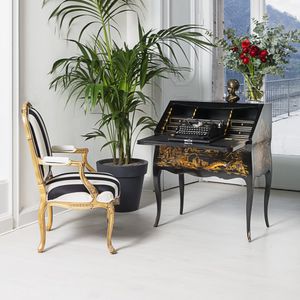 meuble secrétaire de style Louis XV / en bois / en cuir / avec rangement intégré