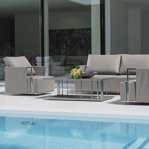 table basse contemporaine / en acier inoxydable / rectangulaire / de jardin