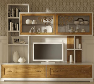 ensemble TV mural de style / en bois / en bois laqué / en verre