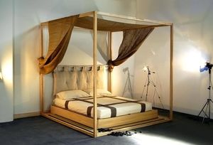 lit à baldaquin / double / contemporain / en bois