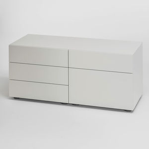 armoire de classement basse / en plaqué bois / stratifiée / à tiroirs