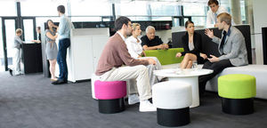 pouf contemporain / en tissu / rond / pour établissement public