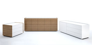 armoire de classement basse / en plaqué bois / en aluminium / en verre