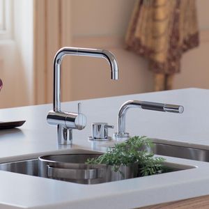 mitigeur en laiton / en inox / de cuisine / 3 trous