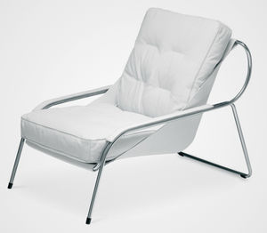 fauteuil contemporain / en cuir / en acier inoxydable / avec repose-pieds