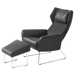 fauteuil contemporain / en cuir / à oreilles / avec repose-tête