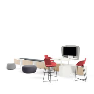 table de réunion contemporaine / en bois / rectangulaire / hauteur réglable