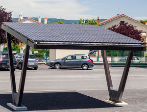 abri de voiture en bois / en acier galvanisé / professionnel / avec panneaux photovoltaïques intégrés