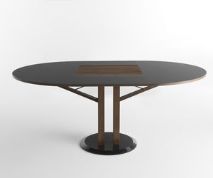 table contemporaine / en bois / ronde / à rallonge