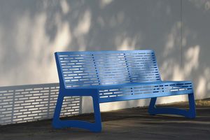 banc public / contemporain / en inox / avec dossier