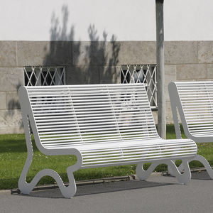 banc public / contemporain / en inox / avec dossier