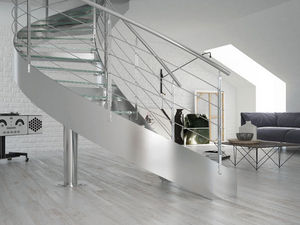 escalier hélicoïdal / structure en acier inoxydable / marche en verre / sans contremarche
