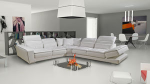 canapé d'angle / contemporain / en cuir / 6 places