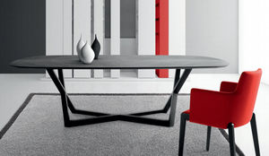 table contemporaine / en verre / en chêne / ovale