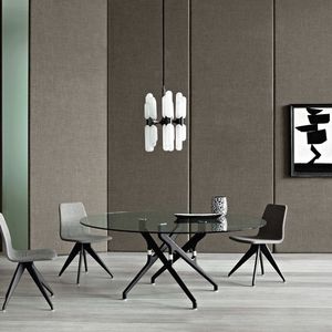 table contemporaine / en verre / en frêne / ronde