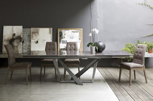 table à manger contemporaine / en métal / en grès cérame / rectangulaire