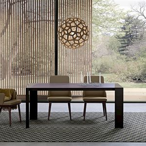 table contemporaine / en bois laqué / rectangulaire / à rallonge