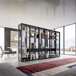 bibliothèque contemporaine / en aluminium / vitrée / avec éclairage intégré