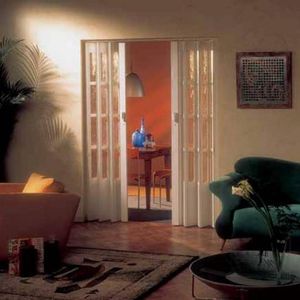 porte pliante / en bois / double / semi-vitrée