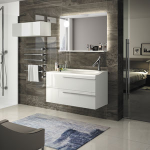 meuble vasque double / suspendu / en bois / stratifié