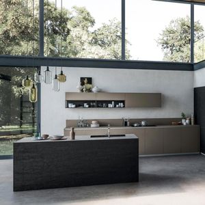 cuisine contemporaine / en bois / en verre / avec îlot
