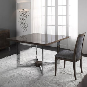 table à manger contemporaine / en métal / en bois / rectangulaire