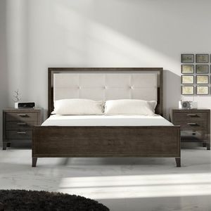 lit double / contemporain / avec tête de lit tapissée / en bois