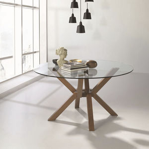 table à manger contemporaine / en bois / en verre / rectangulaire