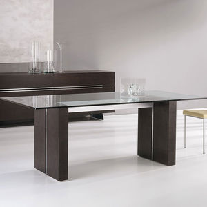 table à manger contemporaine / en bois / en cristal / en métal