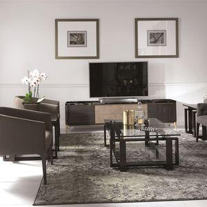 meuble de télévision contemporain / lowboard / en cuir / en bois