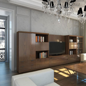 ensemble TV mural contemporain / en bois / en verre