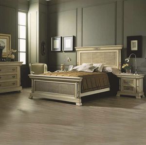 lit double / classique / avec tête de lit / en bois