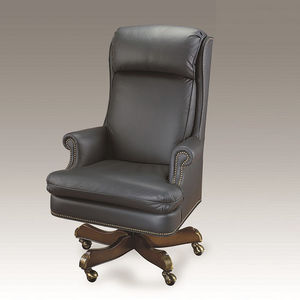 fauteuil de direction classique / en cuir / en bois / à roulettes