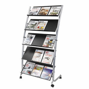 présentoir pour brochures / en plastique / en métal / à roulettes