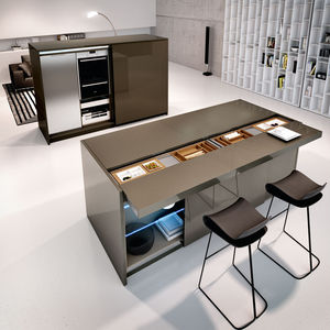 cuisine contemporaine / en bois / avec îlot / dissimulée