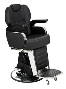 fauteuil de barbier en simili cuir / en métal chromé / piètement central / avec repose-tête