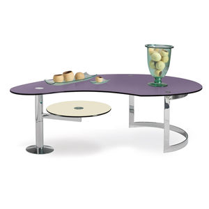 table basse contemporaine / en verre trempé / en métal chromé / grise
