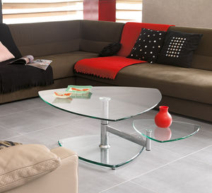 table basse contemporaine / en verre trempé / en métal chromé / grise