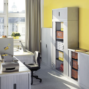 armoire de classement haute / en acier / à rideaux / contemporaine