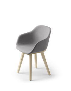chaise contemporaine / tapissée / en cuir / en bois massif